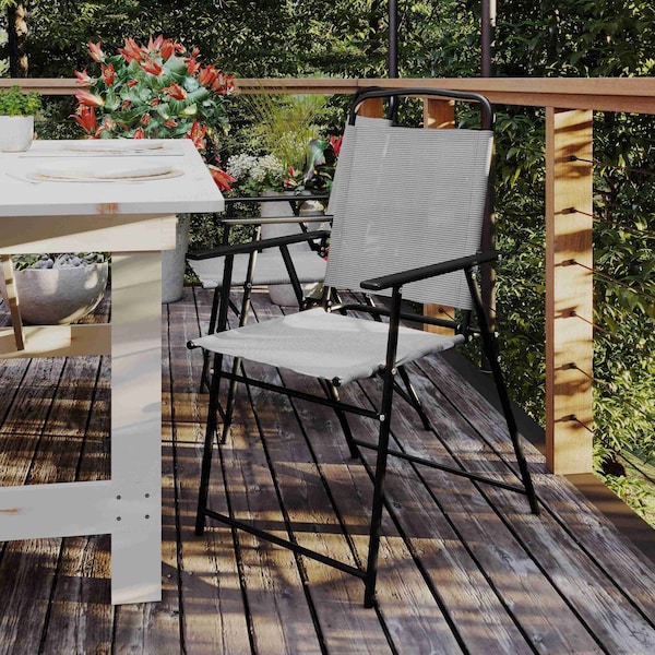 Flash Furniture Gray Folding Sling Patio Chairs with Armrests, 4PK 4-GM-SC098-GY-GG - main